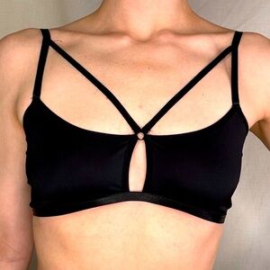 Shinestar black bralette, size medium, with cross front detail and open back